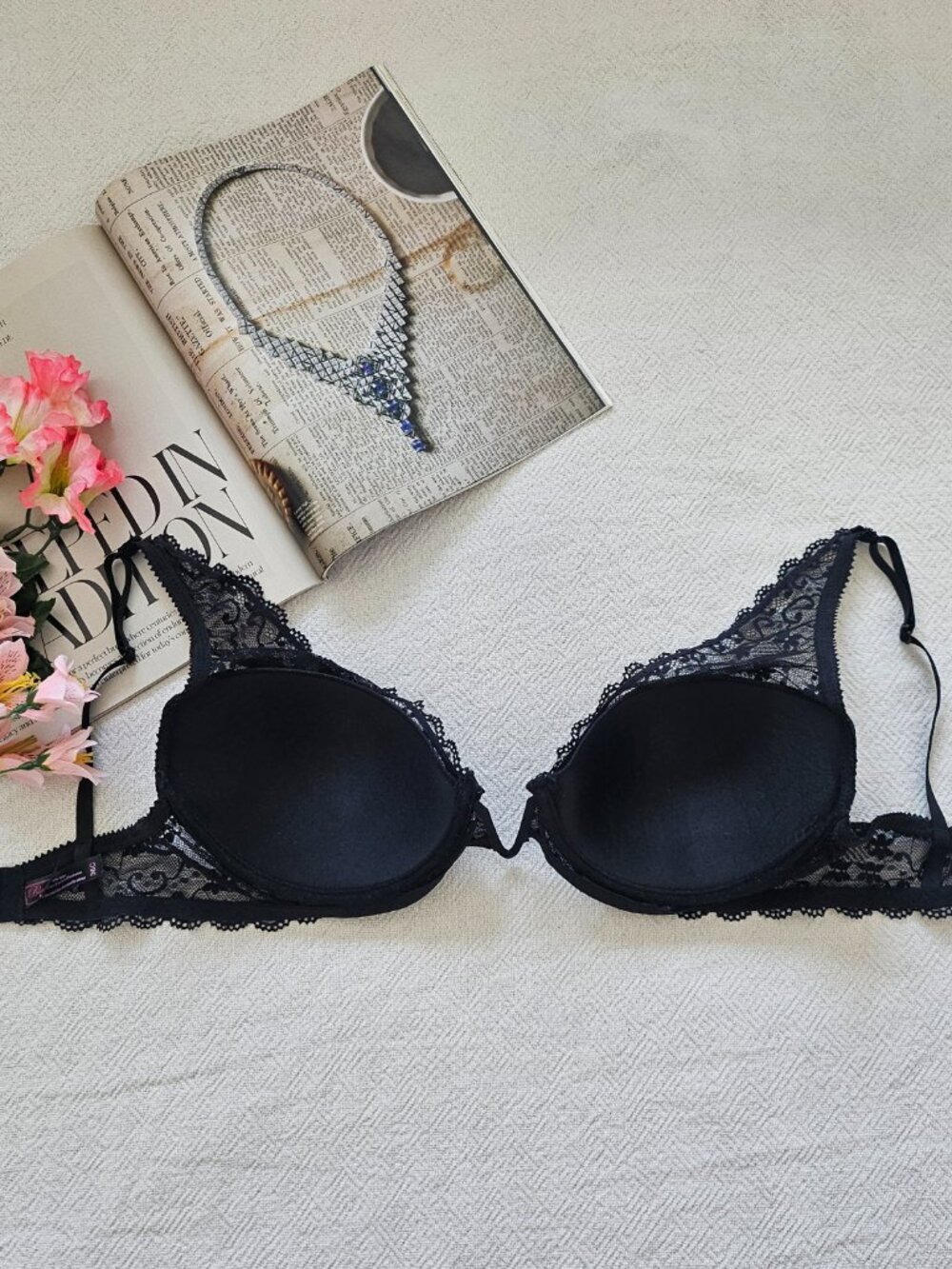 Black Fuchsia Lace Underwire Bra - Black, Size 36C - Picture 7 of 14